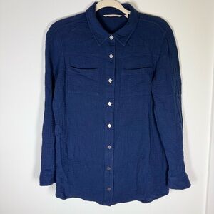 Soft Surroundings Medium Navy Blue Washed Gauze Snap Front Shirt Tunic